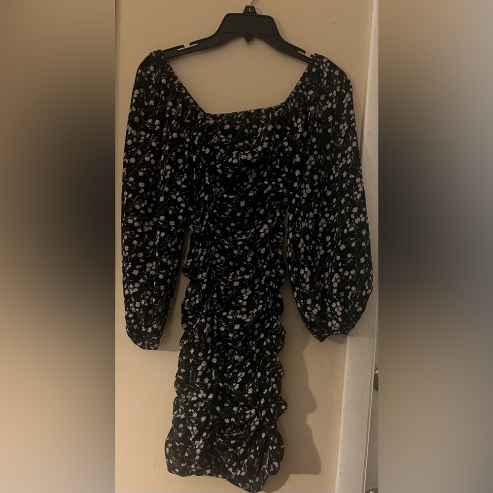Black Floral ruched dress